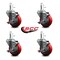 Service Caster 3.5'' Red Poly Swivel 7/16'' Grip Ring Stem Caster Set with Brake, 4PK SCC-GR20S3514-PPUB-RED-TLB-716138-4 - alternate 3